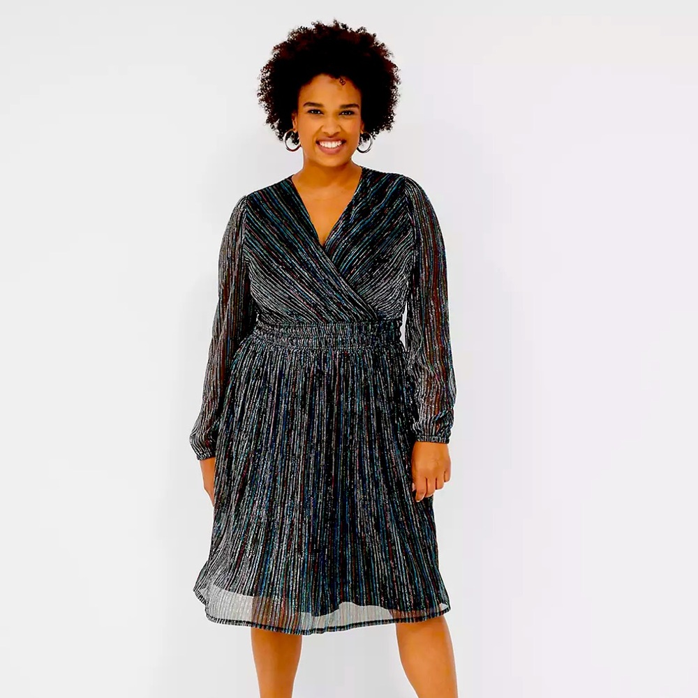 Lurex Blouson-Sleeve Sparkle Knit Dress by Lane Bryant